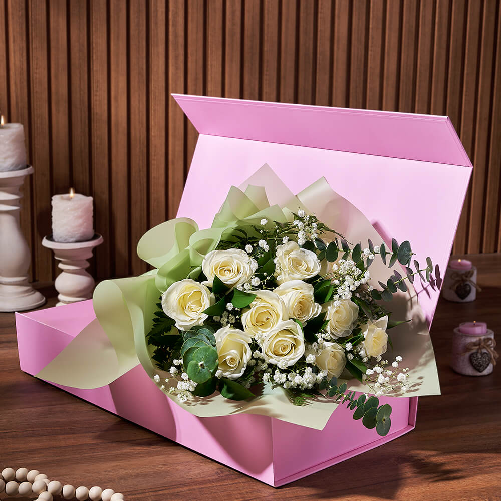 White Rose Gift Box, bouquet gift, bouquet, rose gift, rose, flower gift, flower, New York City delivery