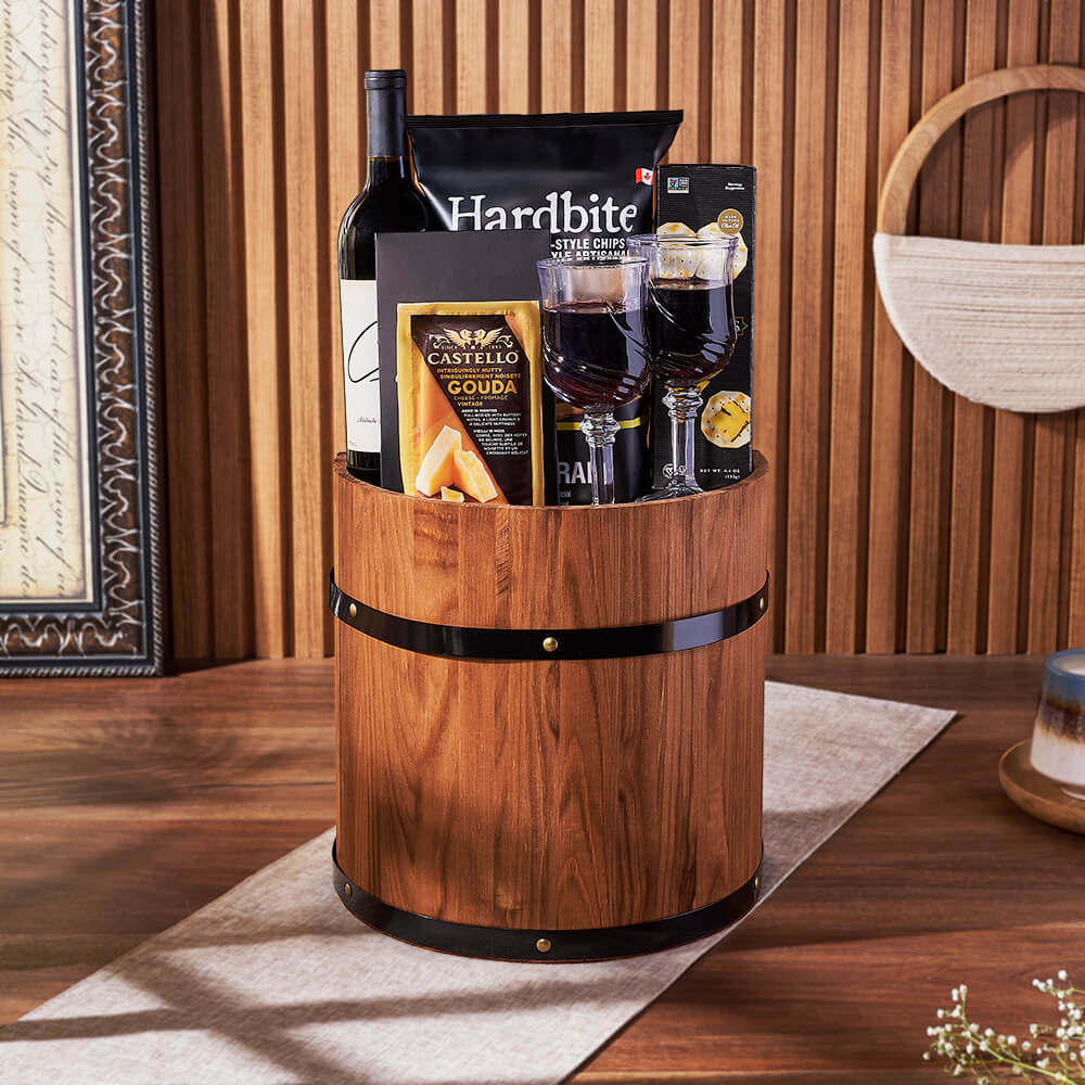The Wine Cellar Barrel Gift Set, wine gift, wine, cheese gift, cheese, New York City delivery