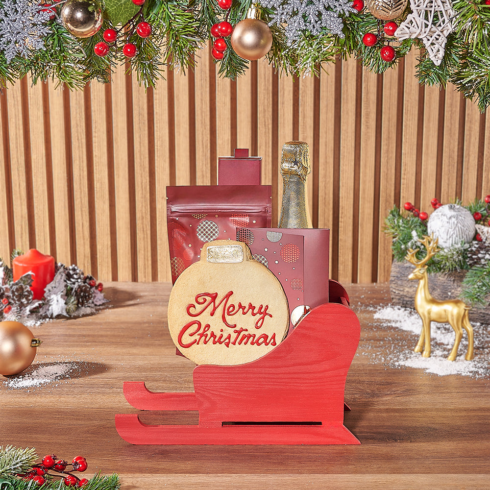 Christmas Champagne &amp; Treats Sleigh Gift Set , christmas gift, christmas, champagne gift, champagne, sparkling wine gift, wine, New York City delivery