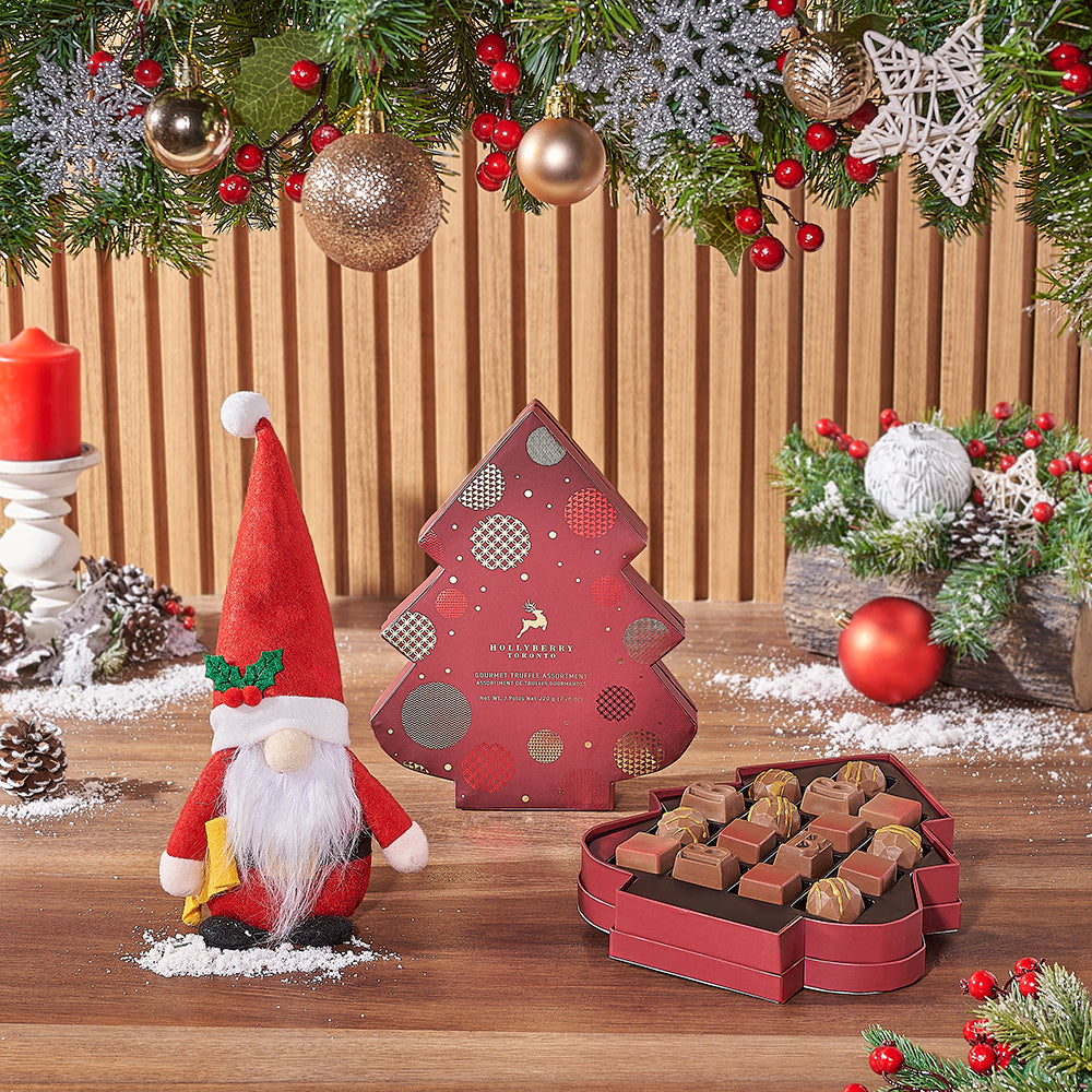 Yuletide Gnome &amp; Christmas Tree Chocolate Basket, Christmas gift, Christmas, chocolate gift, chocolate, New York City delivery