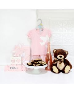 AN EXPRESSION OF JOY BABY GIFT SET WITH CHAMPAGNE, baby girl gift basket, welcome home baby gifts, new parent gifts
