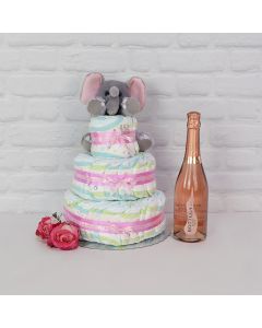 Diaper Cake with Champagne Basket