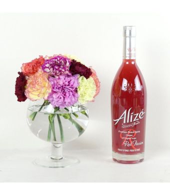 Color-Crazed Carnations Liquor & Flower Gift
