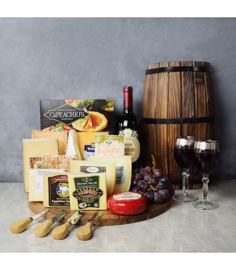 Sensational Wine & Cheese Feast, gourmet gift baskets, wine gift baskets, gourmet gifts, gifts
