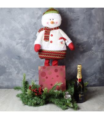 Snowman & Gourmet Chocolates with Champagne Gift Set, champagne gift baskets, gourmet gifts, gifts