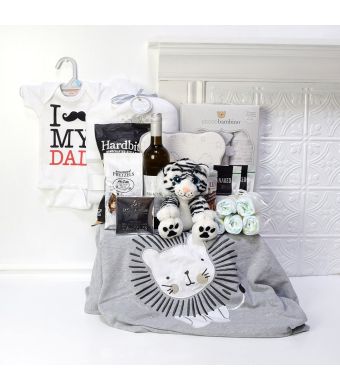 Deluxe Proud Papa Basket, baby gift baskets, baby boy, baby gift, new parent, baby, champagne
