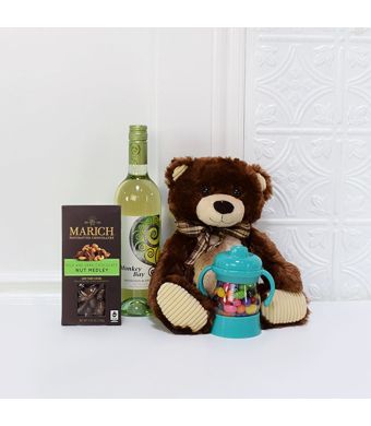 Baby Bear Sweet Celebration Set, baby gift baskets, baby boy, baby gift, new parent, baby, champagne
