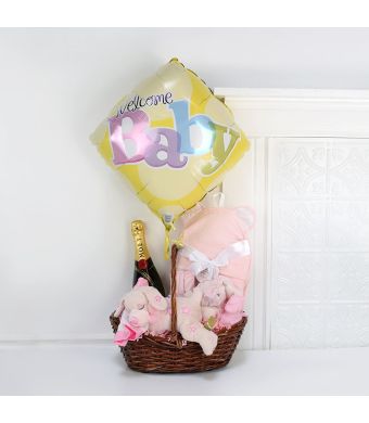 "Welcome Home" Pretty Girl Gift Basket With Champagne