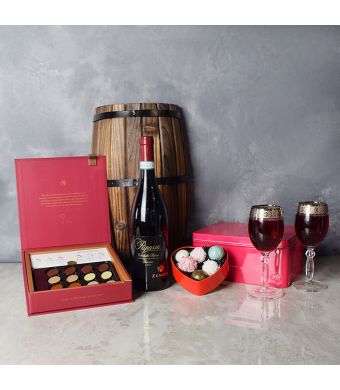 Rouge Hill Valentine’s Day Wine Basket, wine gift baskets, floral gift baskets, Valentine's Day gifts, gift baskets, romance

