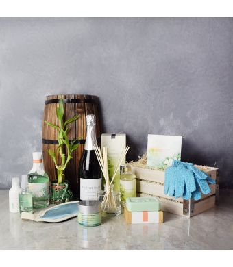Sandalwood & Eucalyptus Spa Gift Crate, champagne gift baskets, spa gift baskets, spa gifts, gift baskets
