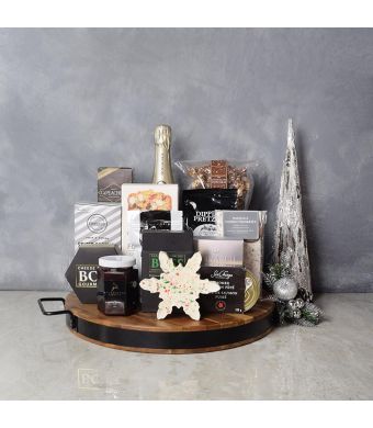 Holiday Bubbly & Snowflake Snack Gift Set, champagne gift baskets, gourmet gifts, gifts