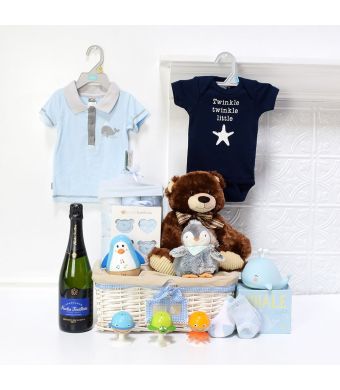 Deluxe Baby Boy Celebration Set, baby gift baskets, baby boy, baby gift, new parent, baby , champagne