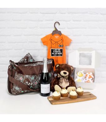 Cupcakes & Champagne Celebration Basket, baby gift basket, welcome home baby gifts, new parent gifts
