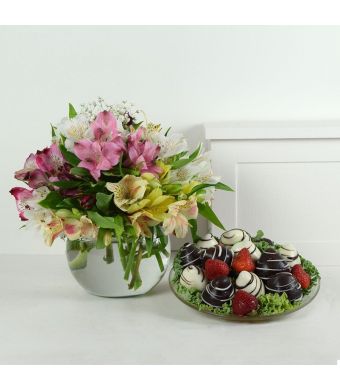 Livewire Lilies Chocolate Dipped Strawberries & Flower Gift